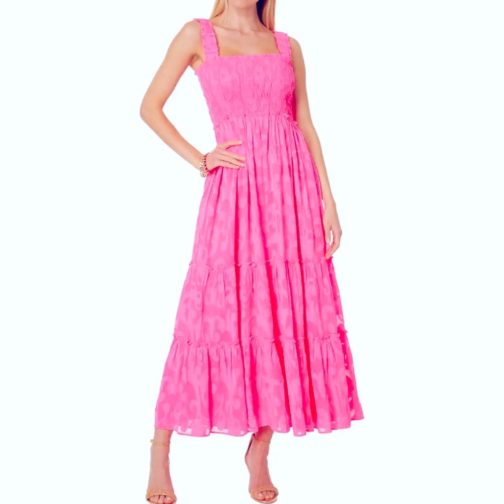 Lilly Pulitzer Hadley Smocked pink maxi size Small
